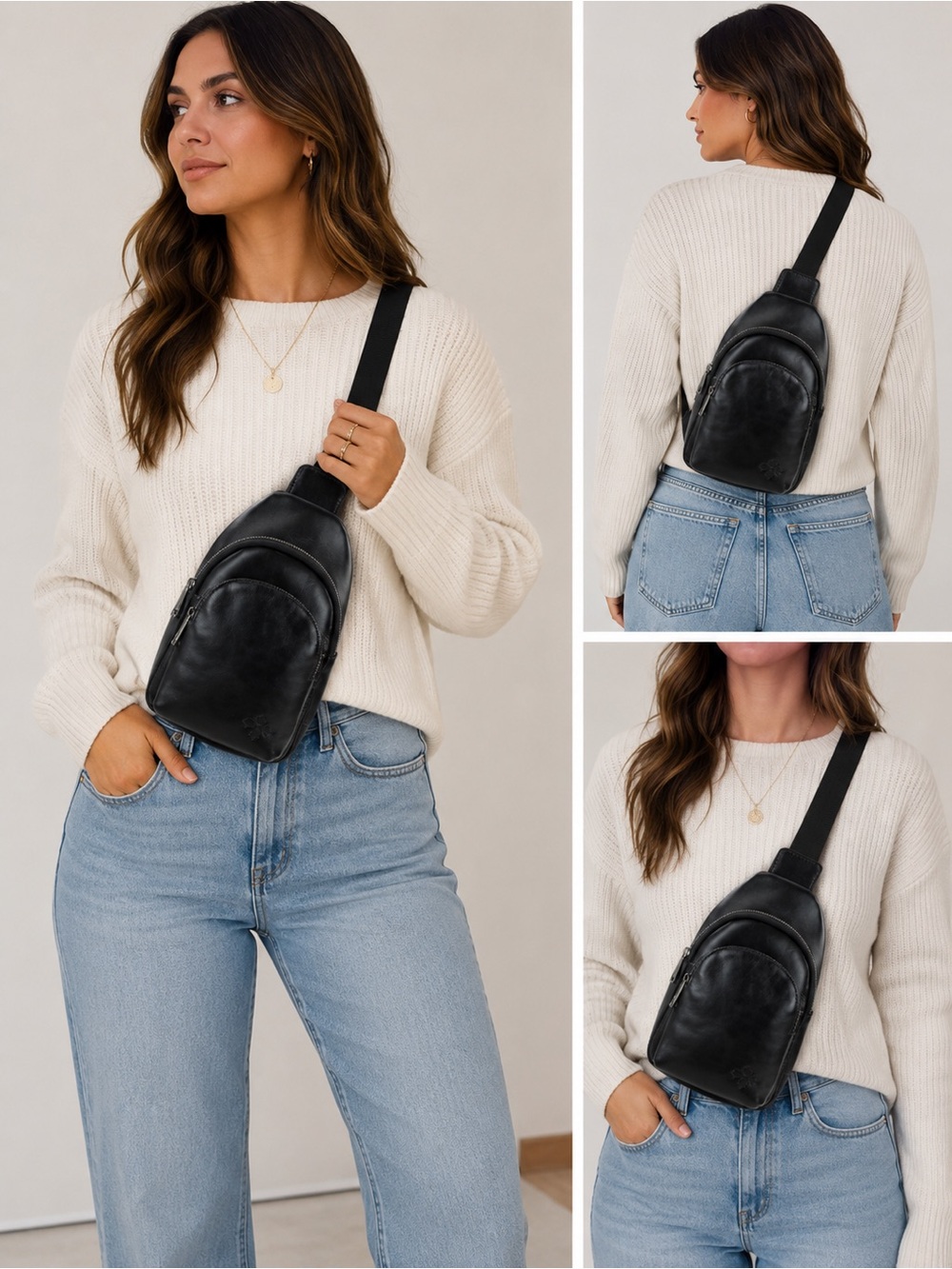Patricia Nash Louetta Small Leather Sling Bag Black Crossbody Backpack Purse - Picture 2 of 9